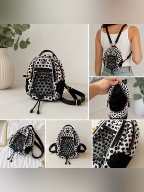 Polka Dot Mini Backpack Crossbody - Black & White